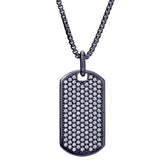 Black Rhodium Finished Sterling Silver Simulated Diamond Dog Tag on 20 Rounded Box Link Chain